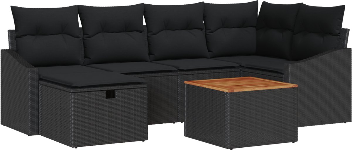 vidaXL - Tuinbank - Set - met - kussen - met - opslag - 7 - pcs - Zwart - poly - rattan