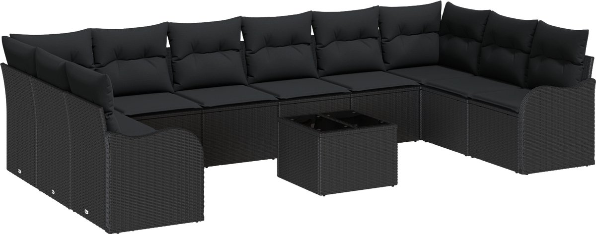 vidaXL Tuinbank - Set - 11,0 - st - Zwart - 55 - x - 55 - x - 37 - cm - poly - rattan