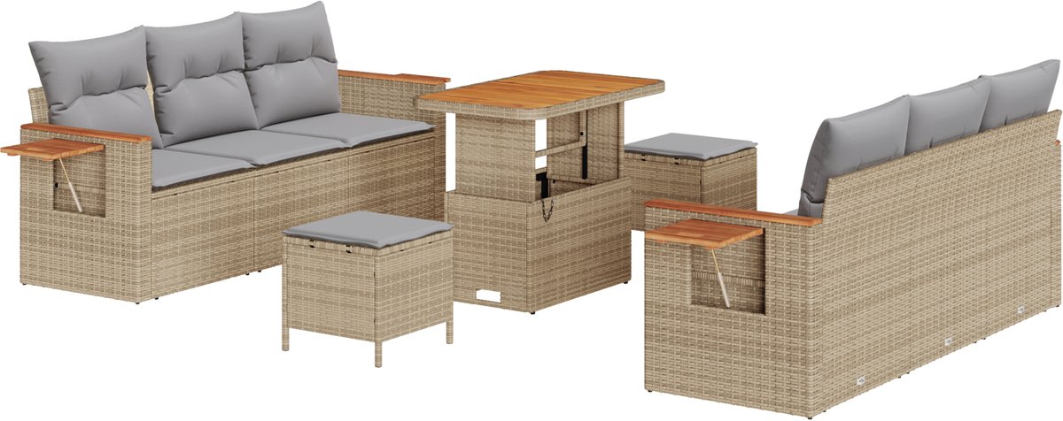 vidaXL - Tuinbank - Set - met - kussen - 11 - pcs - Beige - en - Lichtgrijs - poly - rattan