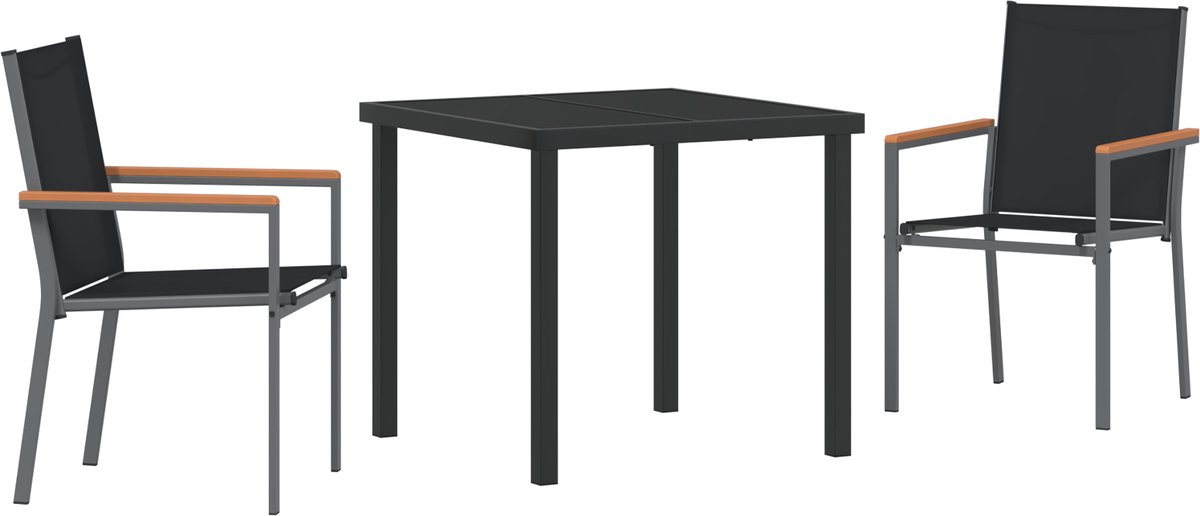 vidaXL - Tuin - Eettafel - Set - 3 - pcs - Zwart - Poedergecoat - staal