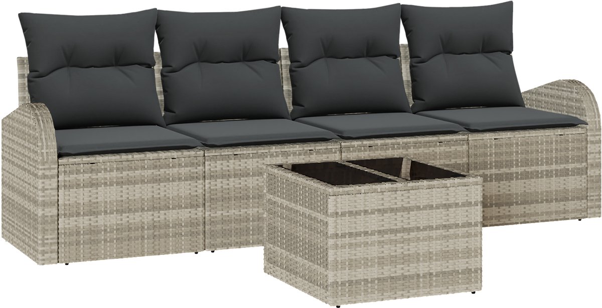 vidaXL - Tuinbank - Set - Lichtgrijs - 55 - x - 55 - x - 37 - cm - poly - rattan