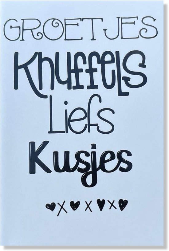 Groetjes Knuffels Liefs Kusjes - 12x17cm - Gevouwen kaart inclusief envelop - Afscheid / Veel Liefs