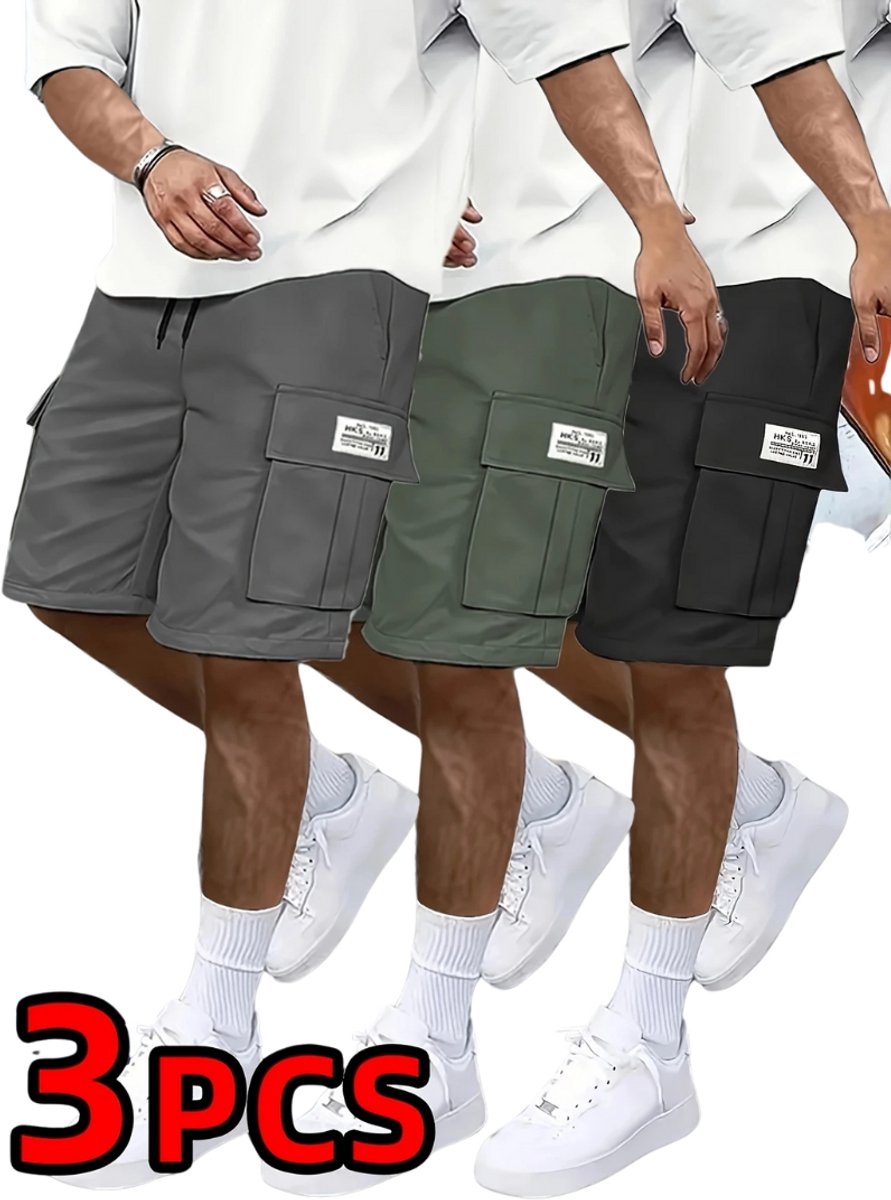Livano Korte Broek Heren Cargobroek Spijkerbroek met Zakken Volwassenen Jongens Shorts 3 Pcs Gemengd Zwart