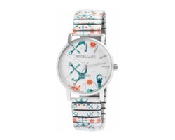 Excellanc-model 1700060-007-Dameshorloge-rekbare band-Multicolor-groen-wit-oranje-3 atm waterdicht-diameter 35mm