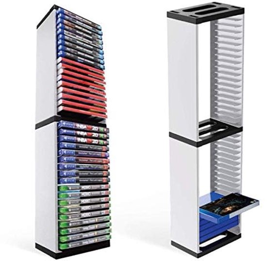 Étagère de rangement pour CD/DVD Ibenzoa® Robuuk : rangement durable pour jusqu'à 36 disques de jeu – Wit/ Zwart