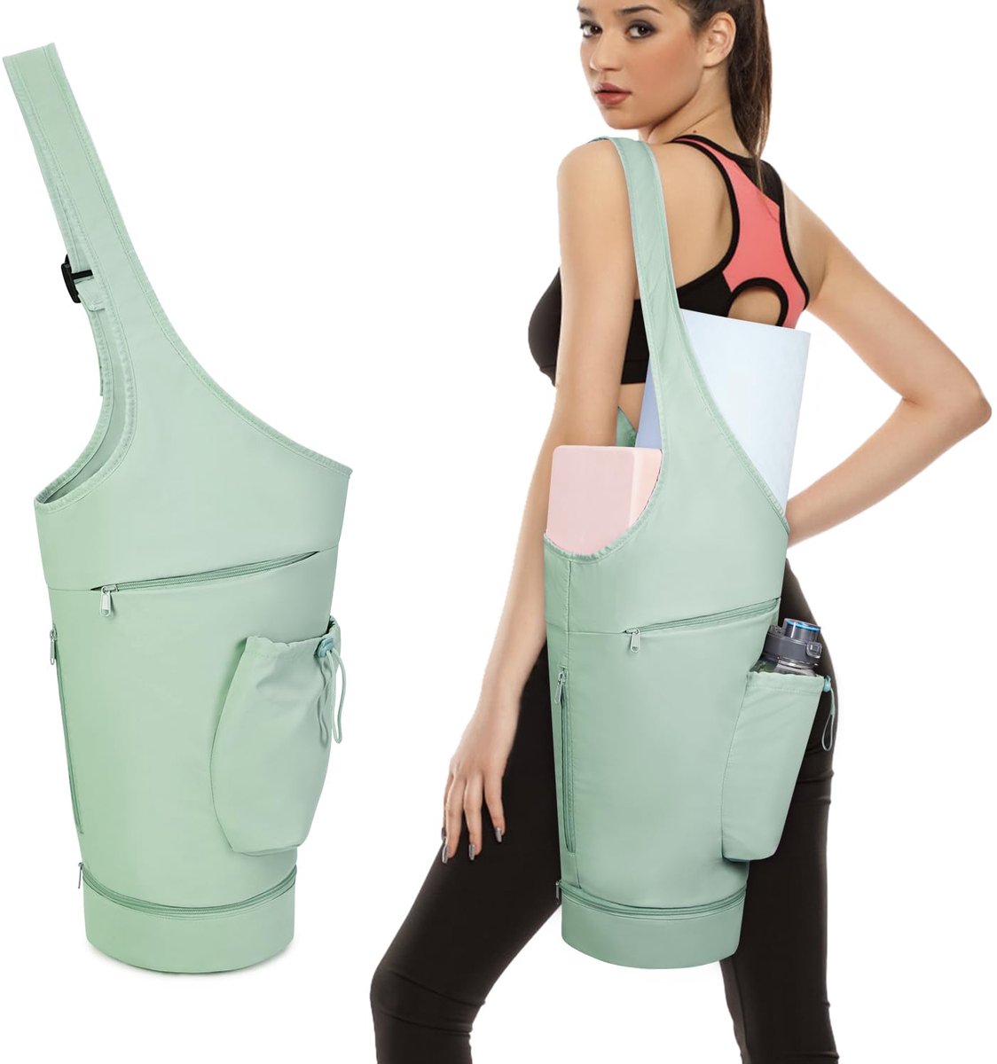 Ibenzoa® Ruime Yogamat met Vakken en Verstelbare Schouderriem – Perfect voor Pilates en Diverse Oefeningen