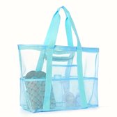 Strandtas van Hoge Kwaliteit - 9 Vakken & Groot Draagvermogen - Strand tas - strandnetzakken - zandloze schoudertas voor strand picknick zwembad Blauw