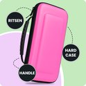 Roze hardcase hoes voor Nintendo Switch met rits en handvat.