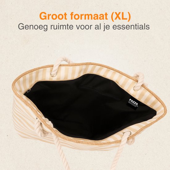 Sac de plage Pazzo Goods Ibiza - Sac de plage zippé - Sac bandoulière femme - Rayé beige/ Wit - Taille XL