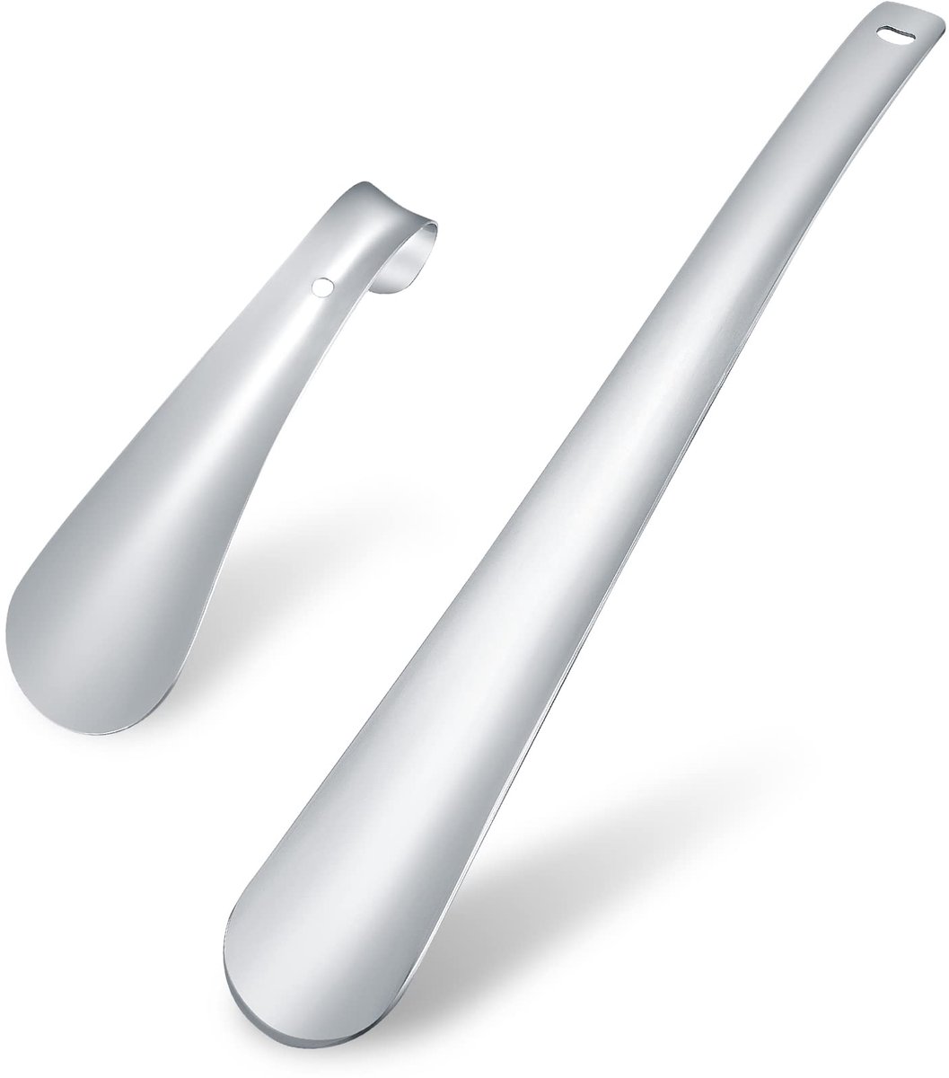 Ibenzoa® Set van 2 Metalen Schoenlepels, Lang en Kort, Roestvrij Staal 30cm & 14cm - Voor Senioren en Personen met Moeilijkheden