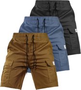 Livano Korte Broek Heren - Cargobroek - Spijkerbroek - met Zakken - Volwassenen - Jongens - Shorts - 3 Pcs - Grijs/Blauw/Khaki - Maat XS