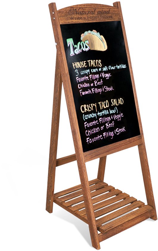 Foto: Unho vrijstaand houten krijtbord magnetisch boodschap schrijven schoolbord menu memo bord sidewalk easel a frame bord met display plank voor koffie restaurant bruiloft feest