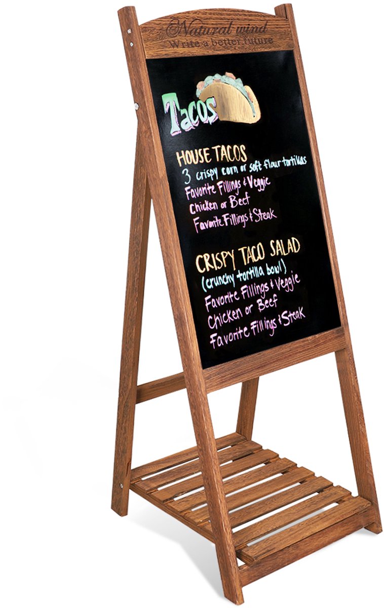 unho Vrijstaand Houten Krijtbord - Magnetisch Boodschap Schrijven Schoolbord - Menu Memo Bord Sidewalk Easel - A-Frame Bord met Display Plank - voor Koffie, Restaurant, Bruiloft, Feest