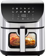 Iceagle Heteluchtfriteuse, 2 kamers, airfryer, 11 l, heteluchtfriteuse, dubbele kamer, 1700 W, friteuse zonder olie, vaatwasmachinebestendige manden, touchscreen, 6-in-1, 4-8 porties, zwart