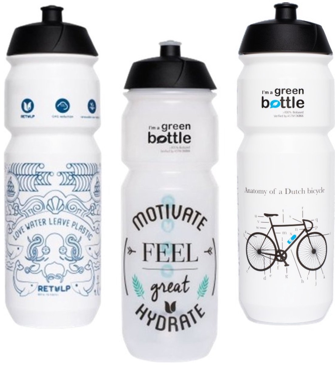 Retulp Voordeel pakket Outdoor Sport - Bidons - Drinkfles - Waterfles - Bidon - Suikerriet - 750 ml - Waterflessen - 3 stuks
