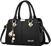 HAUSS SPOLE Handtas-Dames Handtas-Schoudertas met Veel Vakken-Casual & Werkdag-Knoopbaar & Ruim-28x32x13 cm-PU Leer-Zwart