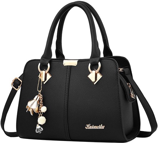 Sac à main HAUSS SPOLE - Sac à main femme - Sac bandoulière à compartiments multiples - Décontracté et quotidien - Boutonnable et spacieux - 28 x 32 x 13 cm - Cuir PU - Zwart