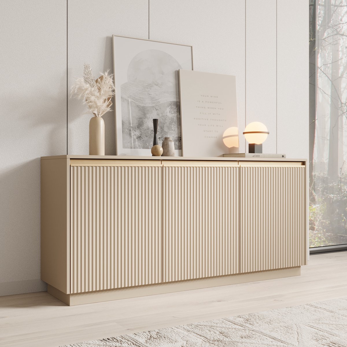 Meubella - Dressoir Remy - Beige - 154 cm
