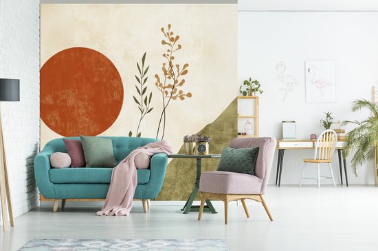 Behang - Fotobehang Zon - Abstract - Takken - Oranje - Breedte 240 cm x hoogte 240 cm