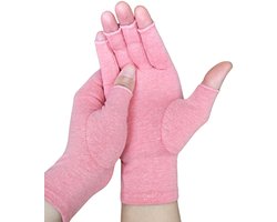 KANGKA® Reuma Compressie Handschoenen - Open vingertoppen voor Bewegingsvrijheid - Verlichting van Artritis en Reumatische Pijn - Maat L - Roze Kleur