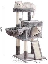 Kattenkrabpaal 90 cm – Compact Activiteitencentrum met Huisje & Hangmat – Grijs