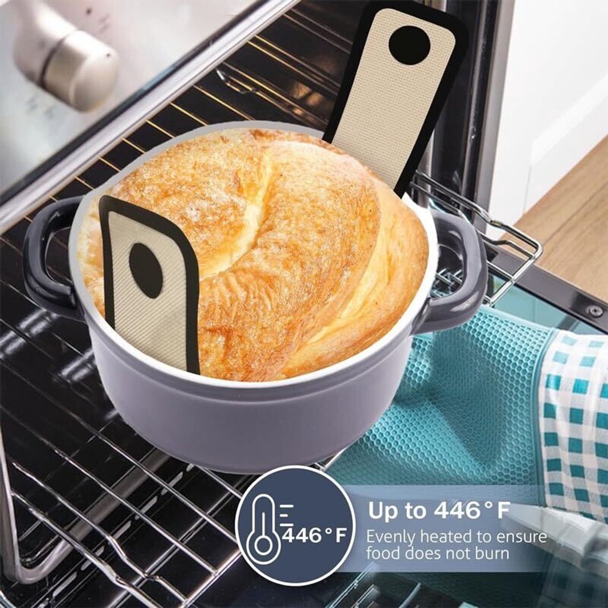 ZYLARO Siliconen Bakmat - 2 Stuks Bakmat Voor Nederlandse Oven - vaatwasserbestendig - Lange Handvatten Deeg Mat - sling bakmat - Voor Airfryer, Oven En Magnetron - grijs — afbeelding 3