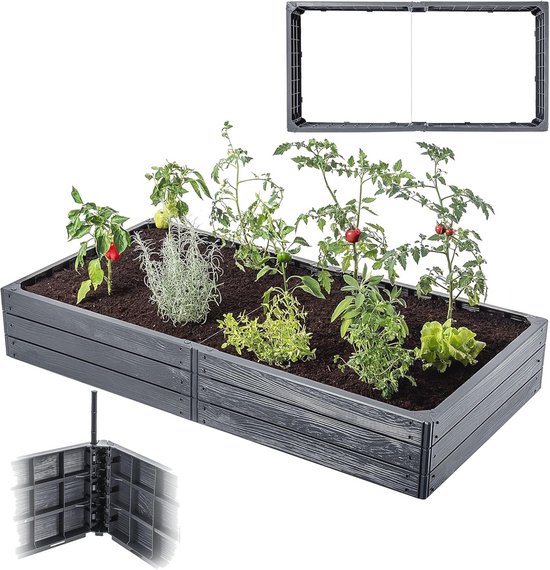 Groenten Kweken Bed KADAX Tuin, Verhoogd Bloembed, Voor Het Kweken Van Groenten, Bloemen En Kruiden, Bloembed, Kruidenbed, Groentebed, Kunststof Frame (bruin Vierkant Groentebed Kruidenbak