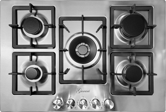 Gurari - GCH FQ755VTGC - Gaskookplaat - 75 cm - roestvrij staal - 4,0 KW - WOK - 5 gaspitten - aardgas - FL.gas