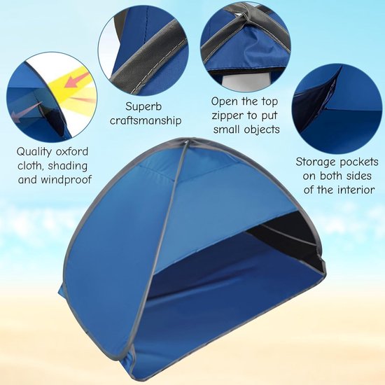 Pop-up strandtent, zonwerende tent, huisdierzonwerende tent, 1-pack mini strandtent, voor kamperen, picknicken, vissen en familie (L: 80*50*55cm) - blauw van Merkloos — afbeelding 3