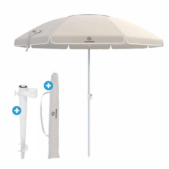Fleau Goods Luxe Parasol Set 180cm – UV Bescherming – Strand / Tuin – Strandparasol met Grondboor en Draagtas – Inclusief Voet en Hoes – Strandset
