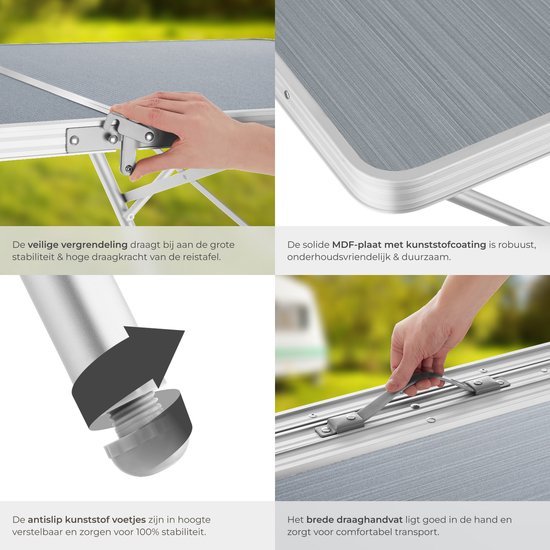 tectake®- Aluminium campingtafel kampeertafel klaptafel tuintafel- opvouwbaar - in hoogte verstelbaar - zilverkleurig - 404982