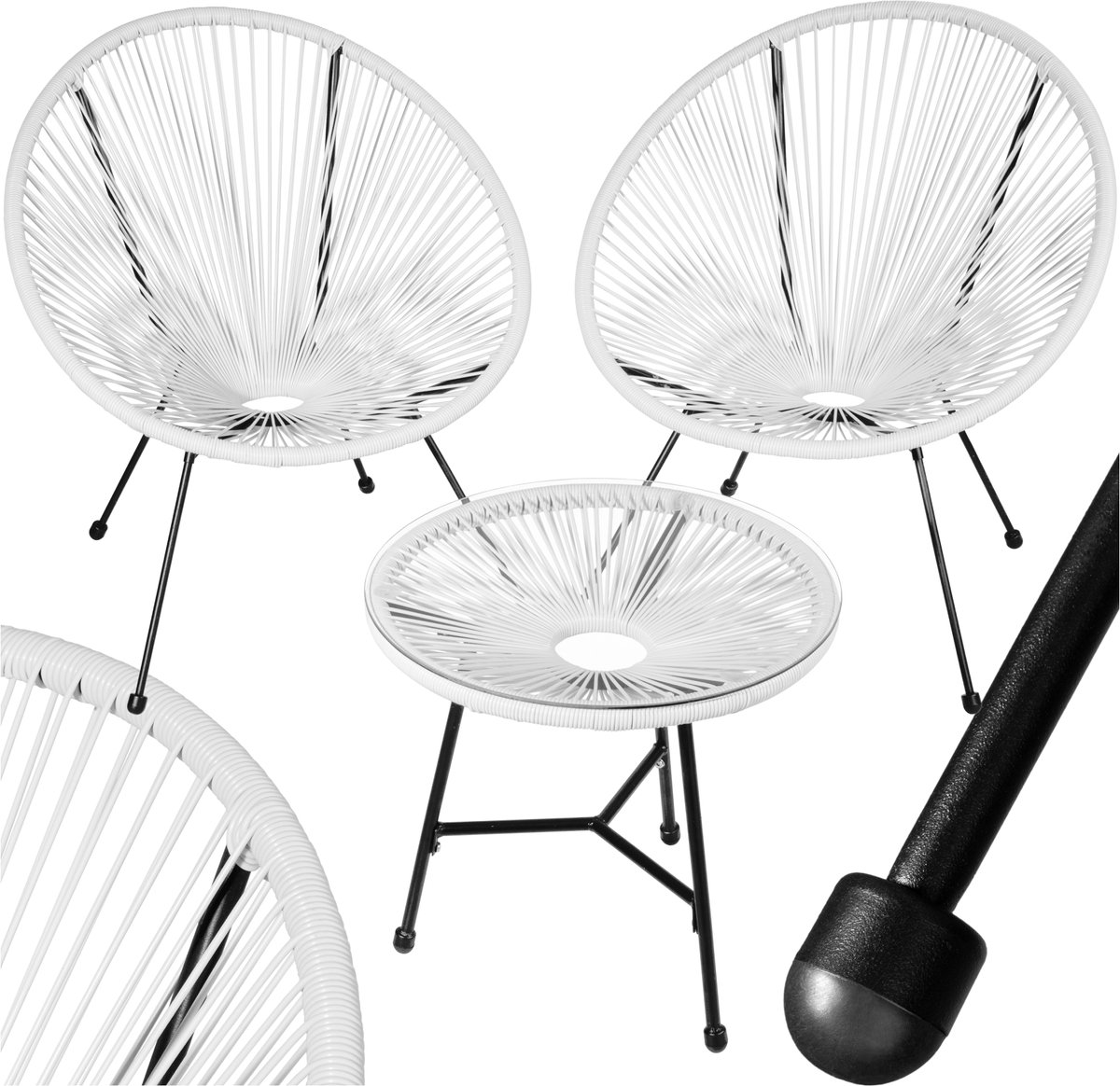 tectake – balkonset – tuinset - Set van 2 stoelen “Santana” inclusief tafel – wit