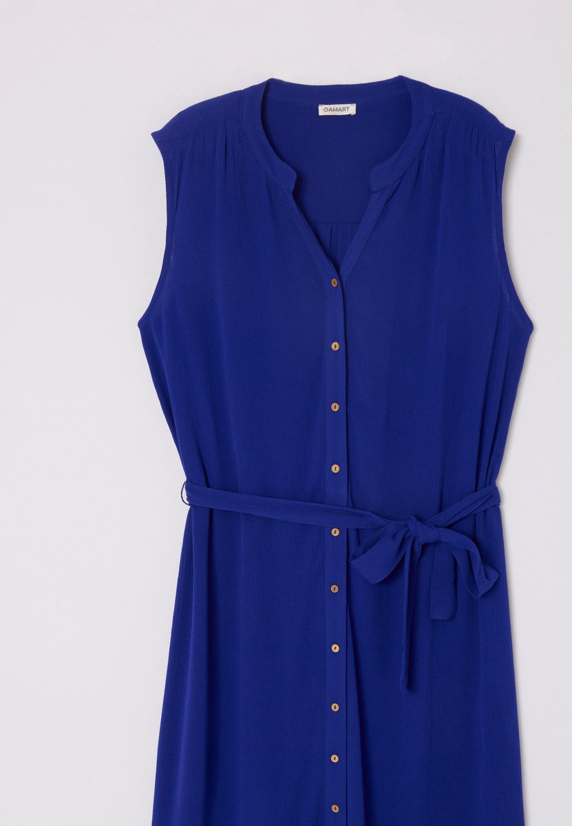 Damart - Mouwloze jurk van crêpestof pure viscose vezels - Dames - Blauw - 42