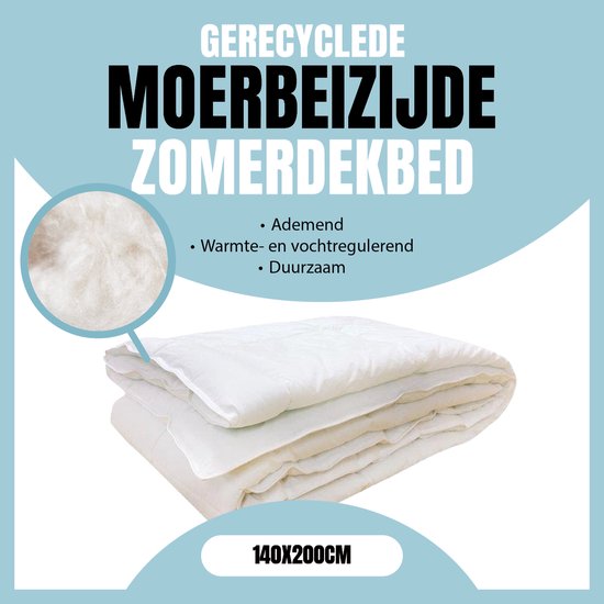 Eleganzzz Gerecycled Moerbeizijde Zomerdekbed - Katoen/Zijde - Zijden Dekbed - Mono Dekbed - Zomer Dekbed 140x200 cm - Eenpersoons - Dekbedden