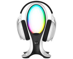 Subsonic 4‑in‑1 Gaming Headset Stand – RGB Verlichting – USB‑C & USB‑A Hub – Verlichte Game Figurines + Stroomkabel