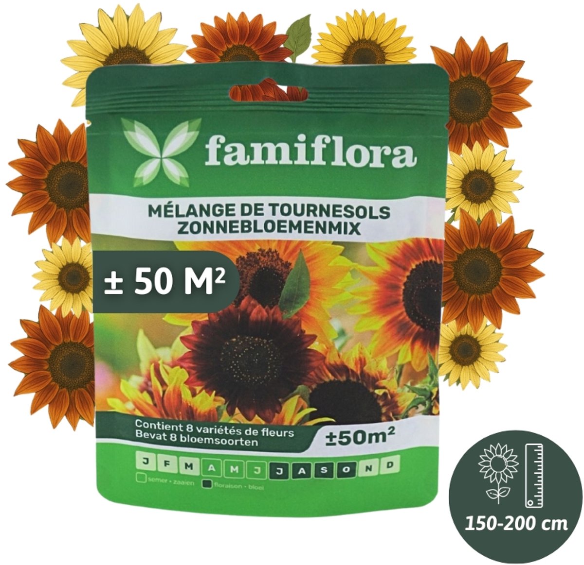 Famiflora zonnebloemen mix zaden voor 50m² - 8 zonnebloem soorten - zonnebloem zaad - Zonnebloemzaden - Bloemenzaden