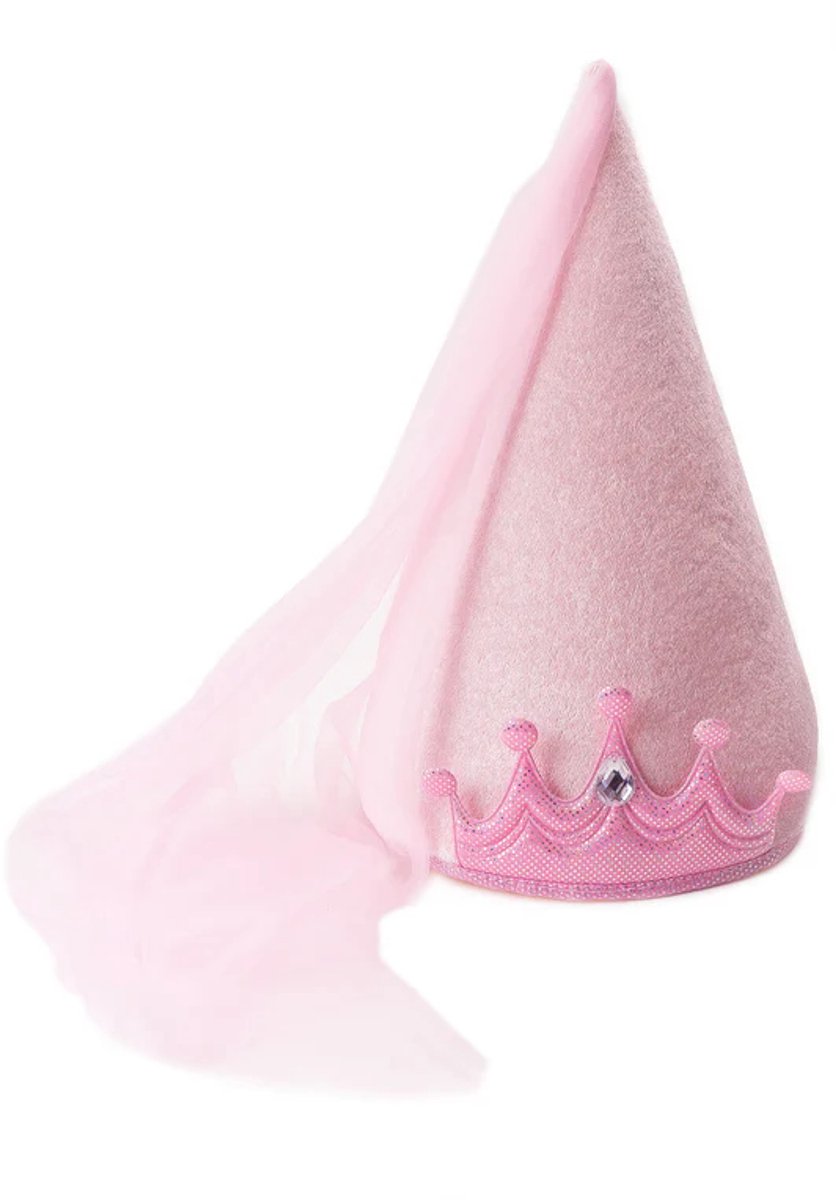 Little Adventures - Roze prinsessen cone hoed – Fluwelen hoed met sluier