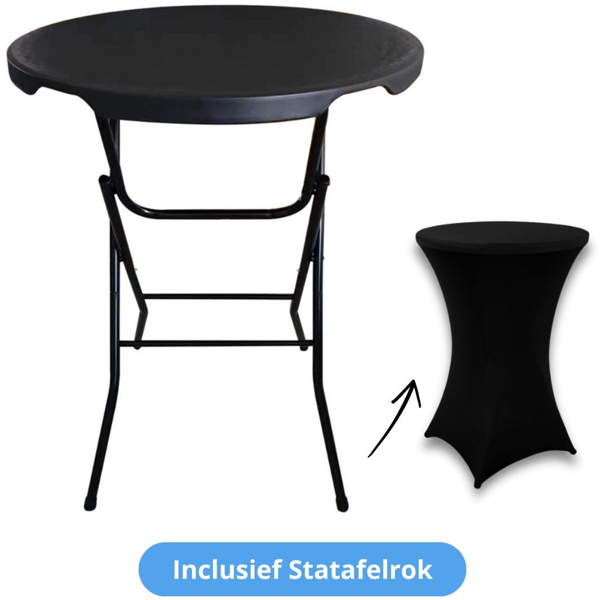 Giga Meubel Statafel Zwart Ø80cm - Inklapbaar - 80x80x110cm - Incl. Statafelrok Zwart