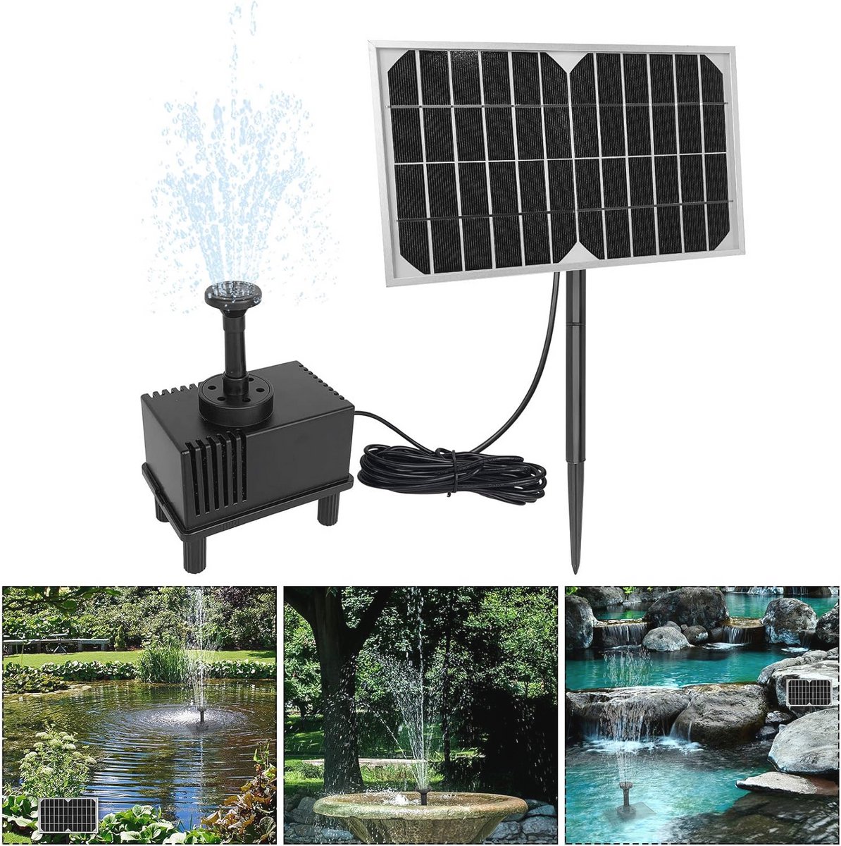 Drijvende Fontein - Zonne Pomp - Tuin Decoratie - Zonder Stroomkabels - 280 L/U - Zwart