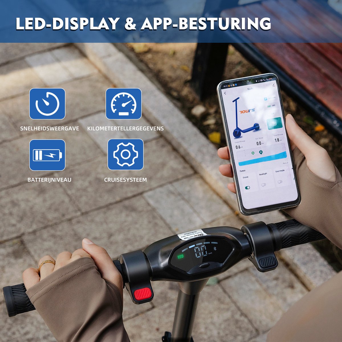 Afbeelding 3 van YEE RUN Elektrische step, Opvouwbare elektrische step met vering voor jongeren en volwassenen, 250W Motor, Maximale snelheid 25 km/u, Bereik tot 25 km, Maximale belasting 120 kg, LED-display, Kleurrijke verlichting, Hoogte aanpassing.