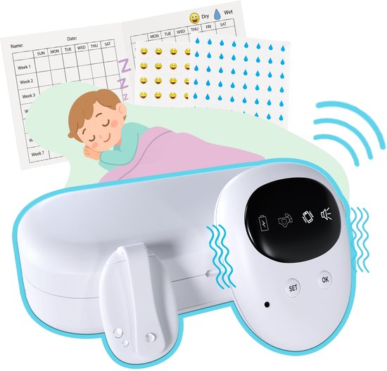MMOBIEL Draadloos Plasalarm – Potjesalarm met Geluid en Trillingen – Bed Plas Alarm, Incontinentie Training voor Kinderen & Volwassenen – Zindelijkheidstraining met Vochtsensor - USB Oplaadbaar
