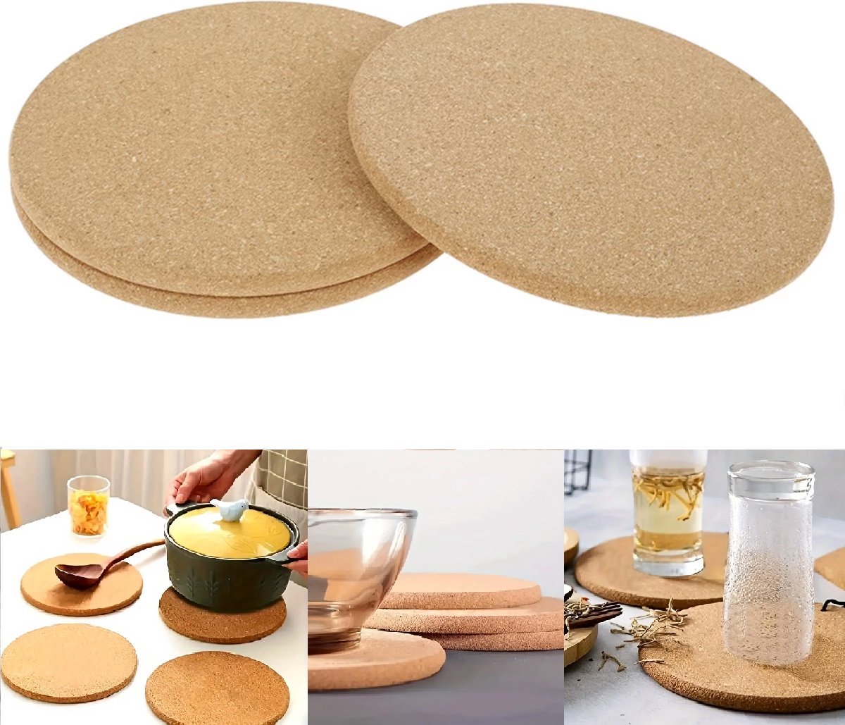 Finnacle - 4-delige ronde pannen onderzetterset van kurk - 17 cm - Ideaal voor elke pan - Kurken onderzetters voor een stijlvolle tafel