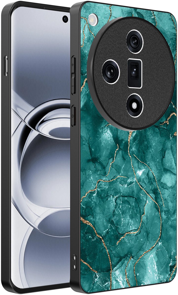 Smartphonica Telefoonhoesje Geschikt voor Oppo Find X7 Ultra met marmer opdruk - TPU backcover case marble design - Goud Groen geschikt voor Oppo Find X7 Ultra
