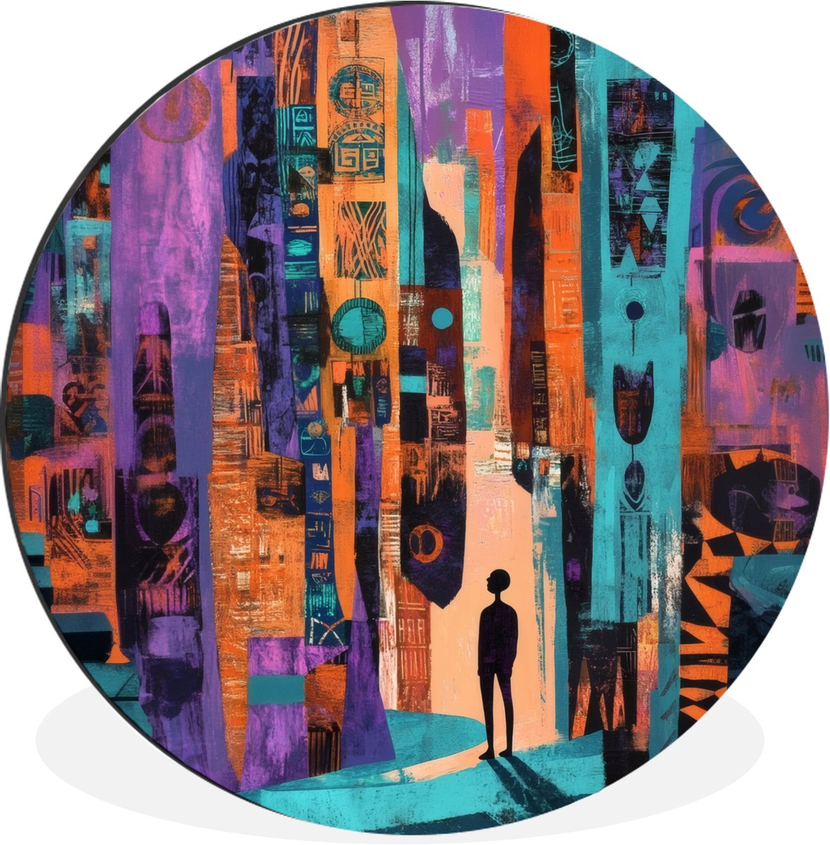 WallCircle Wandcirkel - Muurcirkel - Abstract - Figuren - Kleurrijk - Aluminium - Dibond - 60x60 cm - Binnen en Buiten