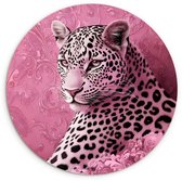 WallCircle® Wandcirkel 60x60 cm - Muurcirkel Panter - Luxe - Roze - Muurdecoratie woonkamer - Wanddecoratie slaapkamer - Kamer decoratie accessoires - Ronde schilderijen