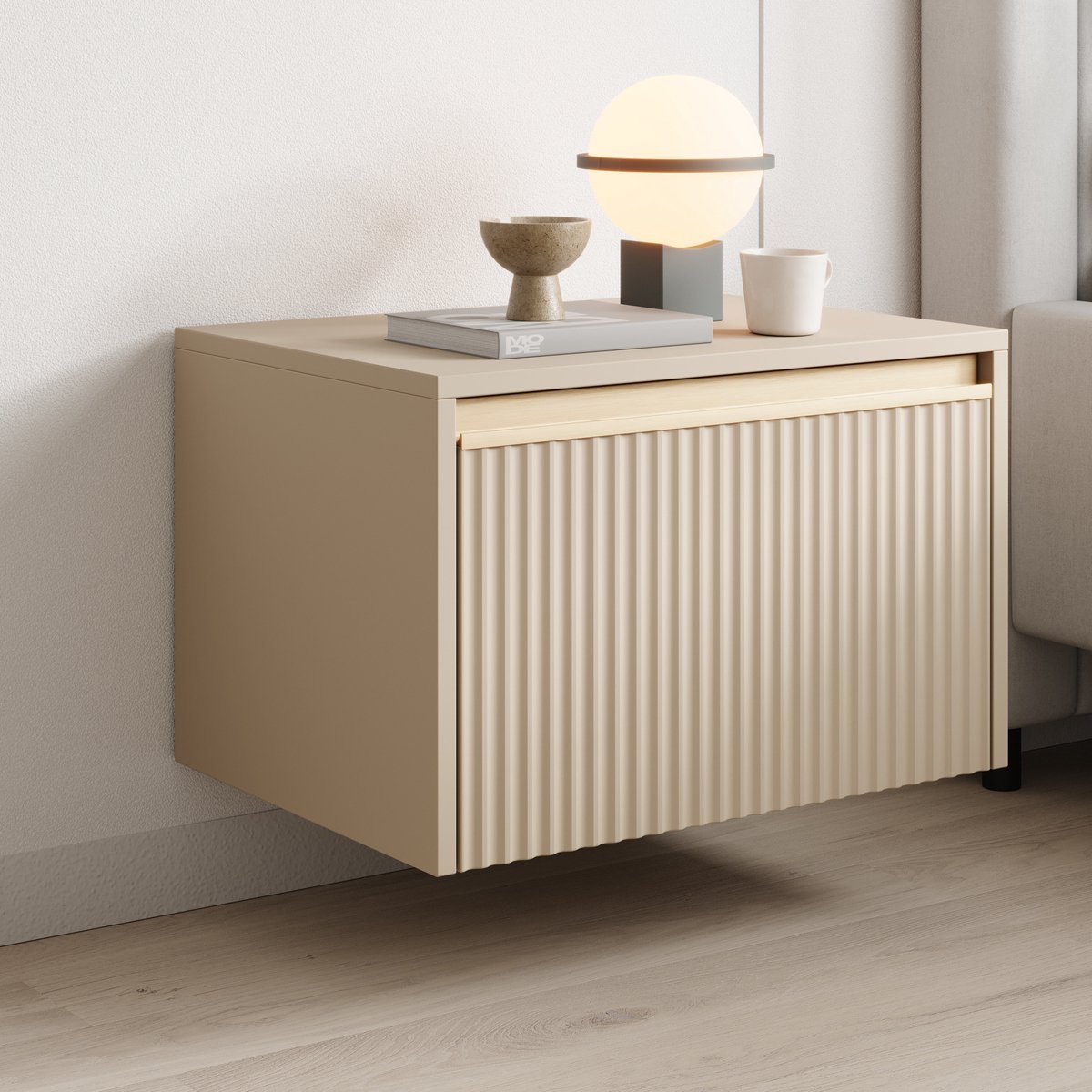 MEUBELLA Nachtkastje Remy - Beige - 54 cm