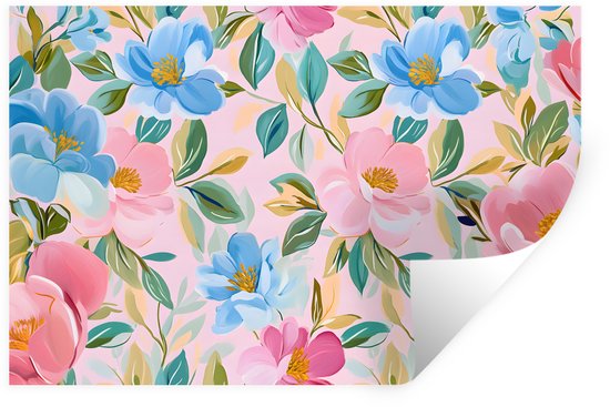 Stickers muraux - Film autocollant - Blauw - Rose - Fleurs - 90x60 cm - Film adhésif - Stickers muraux chambre enfant - Papier peint autocollant - Papier peint autocollant - Film autocollant