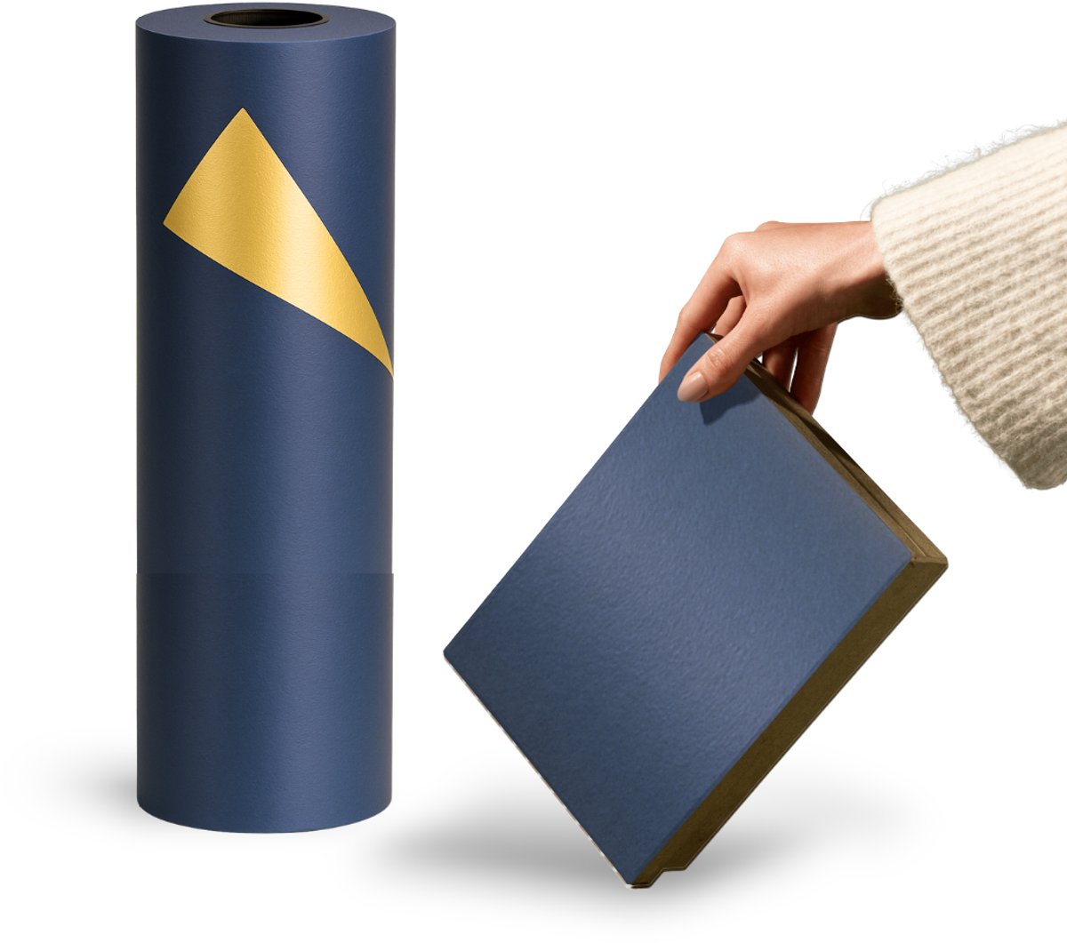 Papierrol Cadeaupapier – Donkerblauw met Gouden Binnenzijde – 50cm x 100m – 60gr/m² – Dubbelzijdig Inpakpapier – Luxe, Sterk & Recyclebaar – Voor Cadeaus & Professioneel Gebruik