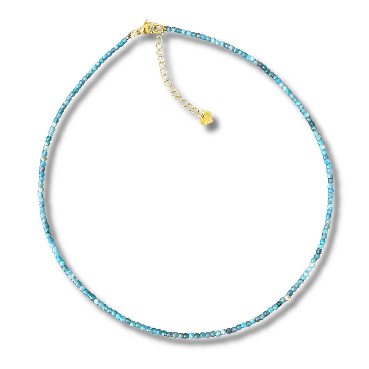 Collier - blue apatiet - goudkleurig verlengkettinkje - natuursteen 2 mm 40 cm - met 4 cm verlenging