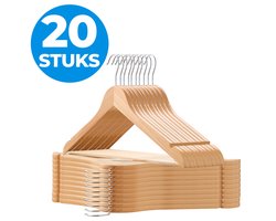 ACAZA Kledinghangers - Kleerhangers - Broekhanger - 20 Stuks - Volwassenen - 100% FSC-Gekeurd Duurzaam Hout - Anti Slip - Lichte Eik Kleur